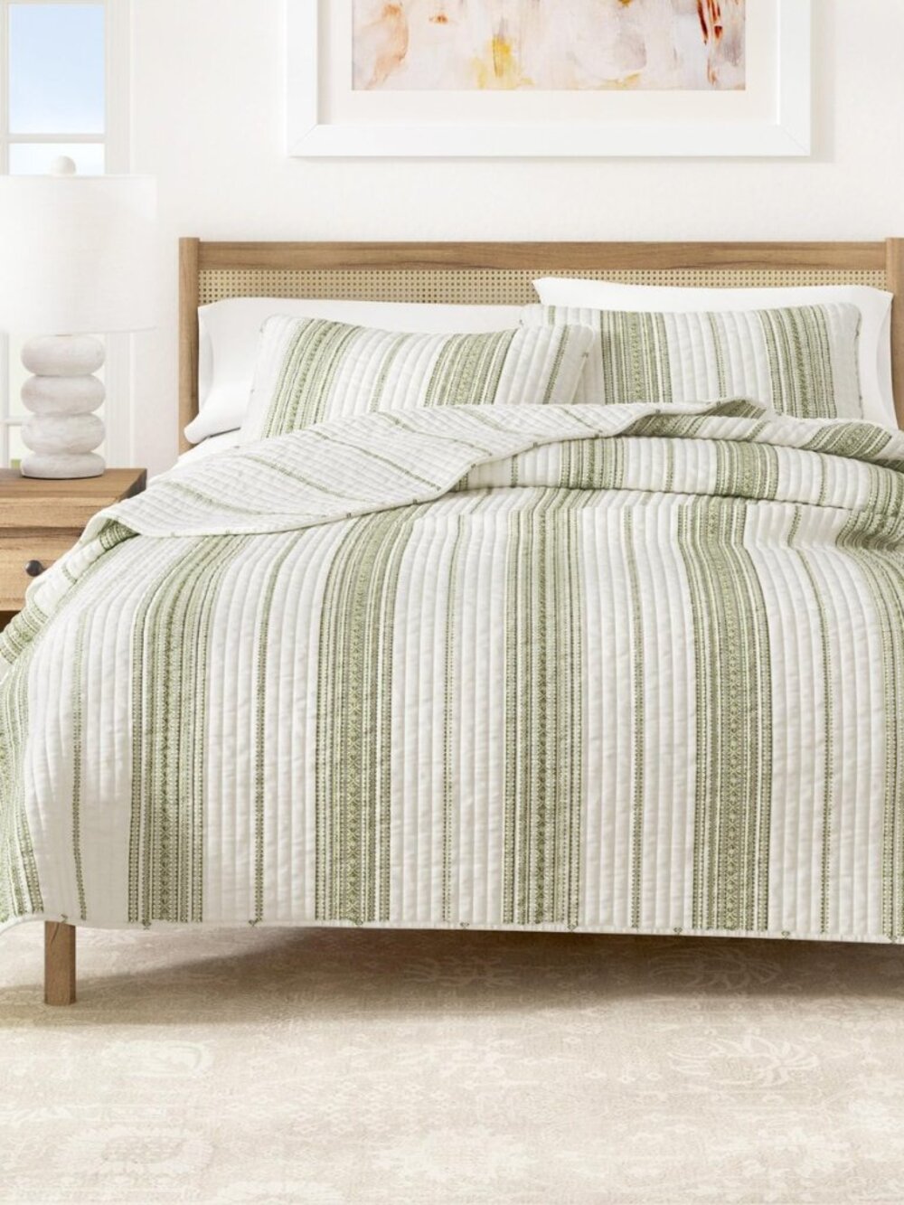 Striped Printed Quilt Set - 3-Piece King/California King Size Farmhouse Bedding